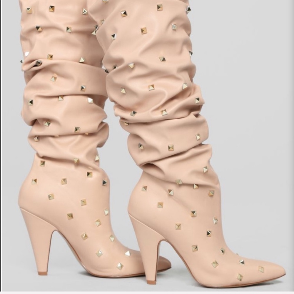 Studded, Nude , slouchy boots